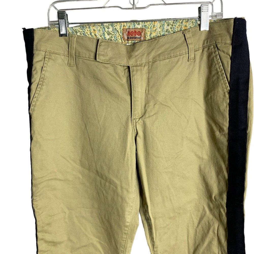 Vintage 90s nobo Mid Rise Straight Leg Pants 15 Tan Button Zip Pockets Stripe - Picture 2 of 5